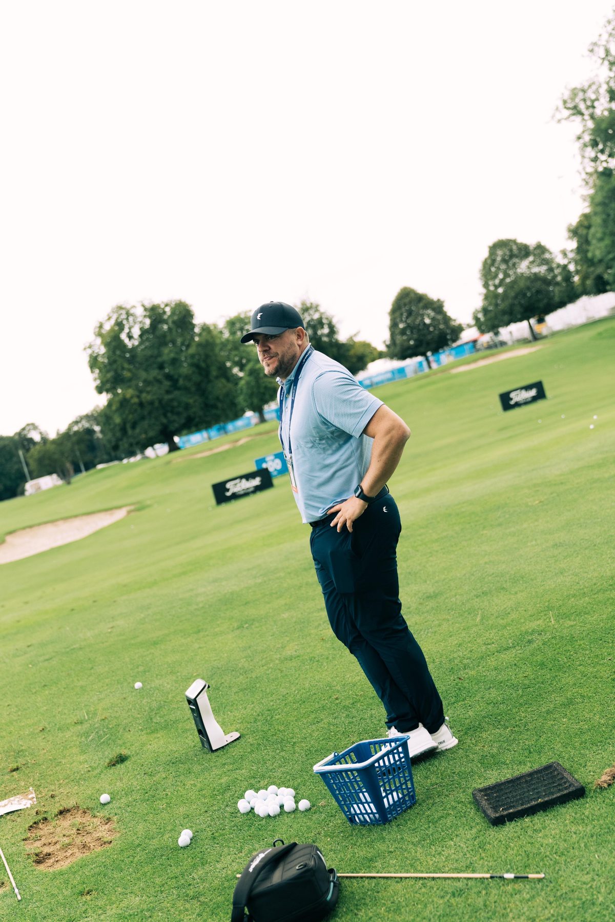 Liam Robinson on the range at a DP World Tour event